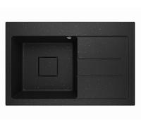 Lavello Lavello in granito nero metallizzato, profondità 78 x 49,6 cm, 1 vasca con sgocciolatoio, antigraffio e reversibile, con scarico nascosto, set di scarico incluso