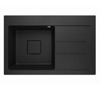 Lavello Lavello in granito nero - profondità 78 x 49,6 cm - 1 bacino con scolapiatti - antigraffio e reversibile - con scarico nascosto - incl. set di scarico