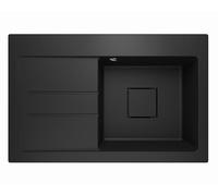 Lavello Lavello in granito nero - profondità 78 x 49,6 cm - 1 bacino con scolapiatti - antigraffio e reversibile - con scarico nascosto - incl. set di scarico