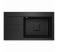 Lavello Lavello in granito nero - Profondità da incasso 88 x 50 cm - 1 vasca con scolapiatti - Antigraffio e reversibile - con scarico nascosto - Set di scarico