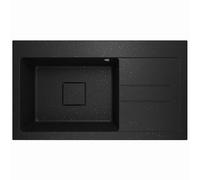 Lavello Lavello in granito nero - Profondità lavello da incasso 88 x 50 cm - Lavello da cucina 1 vasca con scolapiatti - Antigraffio e reversibile - con scarico nascosto - Set di scarico e scarico
