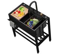 Lavello, Lavello portatile Nano Raindance Waterfall Sinks, bianco/nero, con scarico for lavandino e rubinetto(75x45x75cm)