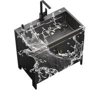 Lavello monobacino indipendente, Lavello singolo da appoggio con rubinetto for mobiletto, dimensioni multiple nere(80x45x80cm)