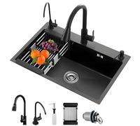 Lavello Multifunzionale A Vasca Singola, Lavello Da Cucina A Tre Fori, Acciaio Inossidabile Con Valvola Ad Angolo, Cestello Di Scarico, Rubinetti Estraibili, Rubinetto Con Depuratore D'acqua, Ecc.(75)
