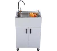 Lavello Multiuso A Vasca Singola con Lavabo E Rubinetto in Acciaio Inox, Lavello da Cucina Freestanding con Pluviale E Gabbia di Scarico in Acciaio Inox, Single Cold Faucet, 50 * 40 * 75cm