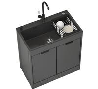Lavello multiuso con rubinetto, lavello singolo in acciaio inox nero per uso interno ed esterno in ristorante, lavanderia, garage