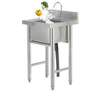 Lavello multiuso in acciaio inossidabile 304, lavello commerciale indipendente per ristoranti, ideale per cucina, garage, lavanderia, uso esterno, durevole e facile da pulire