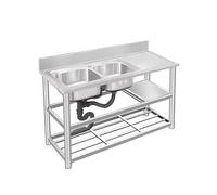 Lavello multiuso in acciaio inossidabile a doppia vasca, lavello da cucina commerciale con banco da lavoro, design indipendente for carichi pesanti for ristoranti(A,150x50x80cm)