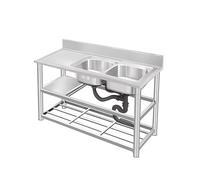 Lavello multiuso in acciaio inossidabile a doppia vasca, lavello da cucina commerciale con banco da lavoro, design indipendente for carichi pesanti for ristoranti(D,150x50x80cm)