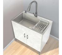 Lavello multiuso in acciaio inossidabile con armadio - Lavello da catering commerciale autoportante per cucina, bagno, ristorante, fattoria, lavanderia - durevole ed elegante (colore: latte)