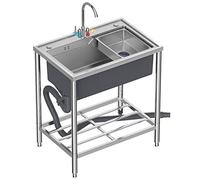 Lavello multiuso in acciaio inox, 1 scomparto, autoportante, con rubinetto dell'acqua calda e fredda, di grado commerciale, per officine e ristoranti