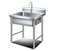 Lavello multiuso in acciaio inox, 60 x 60 x 80 cm, resistente, per catering, lavanderia, garage, uso interno ed esterno, versatile, facile da pulire, durevole per tutte le attività