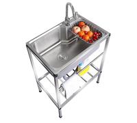 Lavello Multiuso in Acciaio Inox a Singola Vasca con Ripiano Portaoggetti e Rubinetto Miscelatore Acqua Calda/Fredda, Lavello Commerciale per Cucina, Lavanderia, Garage, Interno/Esterno