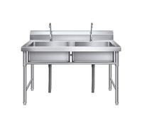 Lavello multiuso in acciaio inox con 2 scomparti, lavabo autoportante in acciaio inox con kit di scarico e rubinetto, lavello commerciale per ristorante, cucina, hotel, lavanderia, cantina, garage