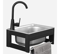 Lavello multiuso in acciaio inox con rubinetto e tubo, ideale per montaggio a parete, lavabo a mano per ristoranti, garage e bagni, stazione per lavello esterno e lavandino per uso versatile