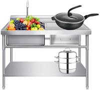 Lavello Multiuso, Lavello Da Cucina In Acciaio Inox, Lavello Da Giardino All'aperto A Trogolo Singolo, Lavello Da Esterno, Con Cassetti E Ripiani, Con Rub, One Color, 100*50*80cm/39.4*19.7*31.5in