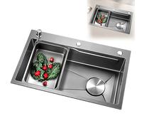 Lavello multiuso per rinnovamento della cucina, sottopiano, vasca singola, con 3 fori, design in rilievo mb, per bar, pub, balcone, bagno, grigio 75 x 45 cm