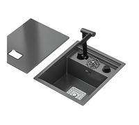 Lavello Nero a Vasca Singola per Cucina Bar Salvaspazio Invisibile Lavello RV a Vasca Singola con Coperchio Piccolo Lavello a Sifone Integrato in Acciaio Inossidabile Rubinetto Multifunzione (3, 45