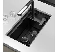 Lavello nero con coperchio nascosto regolabile Fau Cup Rondella e configurazione statistica del caffè - Perfetto per casa, bar, cucine e intrattenimento!
