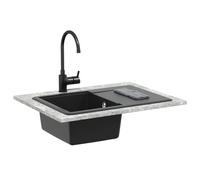 Lavello nero granito, 670 x 460 mm, rettangolare, da incasso, con scolapiatti, antigraffio e resistente al calore, ideale per cucina, giardino, campeggio, officina e camper