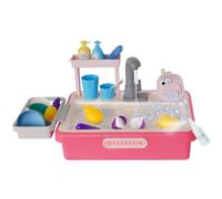 Lavello per bambini con circuito acqua, cucina esterna per bambini, macchina per bolle, verdure in plastica rimovibili, 25 pezzi per ragazze (rosa)