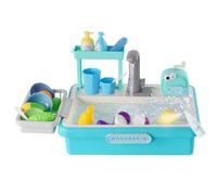 Lavello per bambini con circuito acqua, cucina esterna per bambini, macchina per bolle, verdure in plastica rimovibili, 25 pezzi per ragazzi e ragazze (blu)
