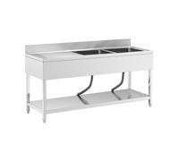 Lavello per cucina professionale - 2 vasche - Acciaio inox - 180 x 60 cm - Royal Catering RCGS-2B1800D6