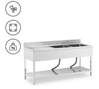 Lavello per cucina professionale - 2 vasche - Acciaio inox - 180 x 60 x 97 cm -