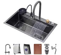 Lavello per postazione di Lavoro Nano-Rivestito in Acciaio Inossidabile a Vasca Singola in Acciaio Inossidabile con Rubinetto Estraibile e rondella a Tazza Set Completo di Accessori