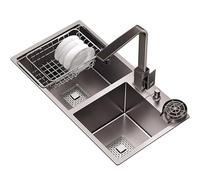 Lavello per stazione di lavoro in acciaio inossidabile per lavello da cucina con valvola ad angolo di scarico quadrata e rubinetto per rondella della tazza, design elegante (modello 7138)