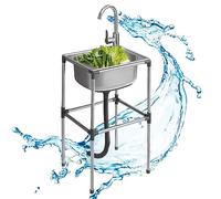 Lavello portatile in acciaio inox autoportante a vasca singola commerciale con rubinetto caldo e freddo per bar e hotel (52 x 38 x 70 cm)