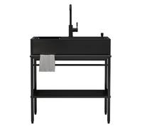 Lavello portatile, lavello da cucina nero, indipendente in acciaio inox, set for ristoranti commerciali con rubinetto e scolapiatti, for stanza, garage, seminterrato(90x45x86cm)