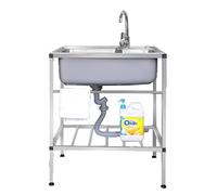 Lavello portatile, lavello da esterno in acciaio inossidabile con una sola vasca, for ristorante commerciale, scolapiatti, ripiano portaoggetti for cucina e(Cold Alone,58x43x75cm)