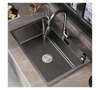 Lavello portatile, set lavello da cucina in acciaio inossidabile con scolapiatti nero e rubinetto estraibile, moderno for la casa design elegante(50 * 40cm)