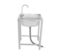 Lavello portatile, vasca singola da campeggio indipendente, lavello in acciaio inossidabile con scolapiatti e rubinetto for garage, ristoranti commerciali all'aperto(Single Cold Faucet,55x45x75cm)