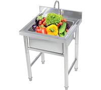 Lavello Professionale, Commerciale Lavandino Lavello da Cucina in Acciaio Inossidabile con Staffa e Rubinetto Vasca Singola Quadrata in Acciaio Inox per Home Restaurant e Bar Mensa