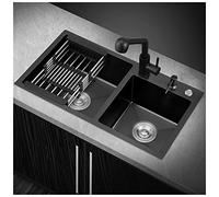 Lavello quadrato in acciaio inox 304 nero per cucina e camper con rubinetto e scarico montaggio superiore o sottopiano (colore: nero-d, dimensioni 72 x 40 x 22 cm)