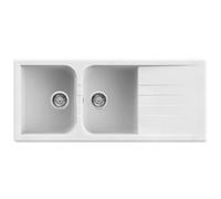 Quareco - Lavello Quareco Incasso 2 Vasche Con Gocciolatoio 116x50 Prime 116 Granito Bianco Qlp116bi - SPEDIZIONE GRATUITA