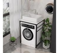 Lavello resistente con ripiani aperti, multifunzionale, mobile, per lavanderia, moderno, per bagno, salvaspazio, finitura nera