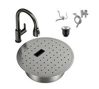 Lavello Rotondo da Bar, Mini Lavello da Cucina in Acciaio Inox con Coperchio a Scomparsa, Salvaspazio per Isola Cucina, Camper, Angolo Caffè, Angolo Bar(42cm/16.5in)