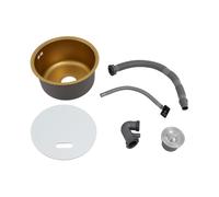 Lavello rotondo in acciaio inox dorato, 36 cm, con filtro e foro per troppopieno, in acciaio inox 304 e acrilico, rivestimento nano per cucina, caffè, hotel
