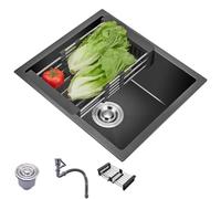 Lavello salvaspazio compatto per cucina, appartamento, monolocale, piccolo sottopiano con sifone e lavandini (52 x 40 x 21 cm)