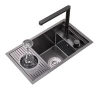 Lavello salvaspazio in acciaio inox nero con rondella e coperchio design invisibile integrato per caffetterie, bar, camper, rubinetto sollevatore incluso (58 x 32 x 23 cm)