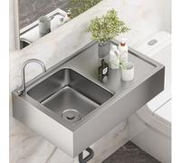 Lavello singolo in acciaio inox con rubinetto e kit di scarico, montaggio a parete per lavaggio a mano commerciale, ideale per caffetterie, garage e officine