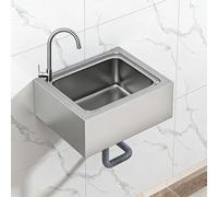 Lavello singolo in acciaio inox con rubinetto e kit di scarico, montaggio a parete per lavaggio a mano commerciale, ideale per caffetterie, garage e officine