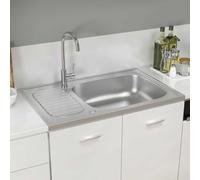 Lavello singolo in acciaio inox con sgocciolatoio, colore argento, 800 x 500 x 155 mm, resistente al calore e ai graffi, per montaggio sopra o sotto il piano di lavoro