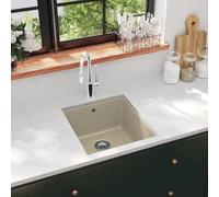 Lavello singolo in granito, 80% quarzo e 20% resina, 420 x 460 x 310 mm, con cestello, resistente al calore fino a 280 °C, antigraffio, ideale per cucina e lavanderia