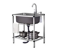 Lavello singolo indipendente, lavello di servizio, lavello da cucina in acciaio inossidabile 304 spesso con scolapiatti, 1 scomparto con rubinetto, for garage, ristorante, cucina, lavanderia, interno