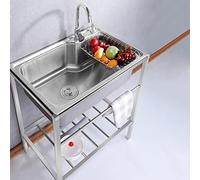 Lavello singolo ispessito indipendente, lavello di servizio in acciaio inossidabile 304, lavelli da cucina con scolapiatti 1 scomparto con rubinetto, for garage, ristorante, cucina, lavanderia, intern