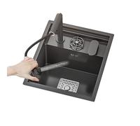 Lavello singolo nero per cucina, bar, salvaspazio, invisibile, per camper, vasca singola con coperchio, piccolo sifone integrato, rubinetto multifunzione in acciaio inox (2, 45 x 50 x 22 cm)